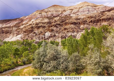 White Sandstone Mountain Fremont River Capitol Reef National Park Torrey Utah