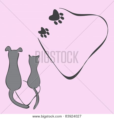 Invitation Card With Cat And Dog