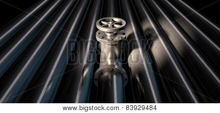 Metal Shutoff Valve And Pipes