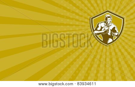 Business Card Rugby Player Running Fending Shield Retro