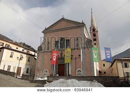 Church On The Square In Bormio, Italian Alps