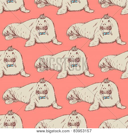 Sketch Fancy Walrus In Vintage Style