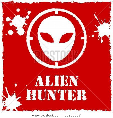 Vector alien hunter logo on red background
