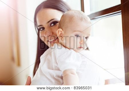 Little baby girl with her mother
