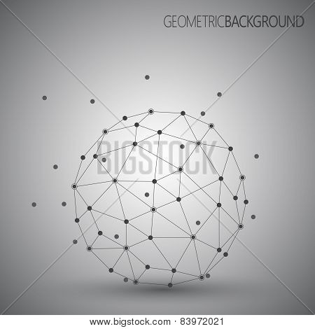 3D abstract vector technology. Geometric round unusual object on Grey background