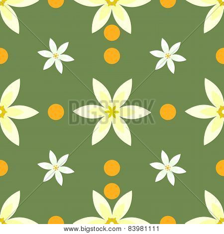 Green Seamless Pattern With Flowers