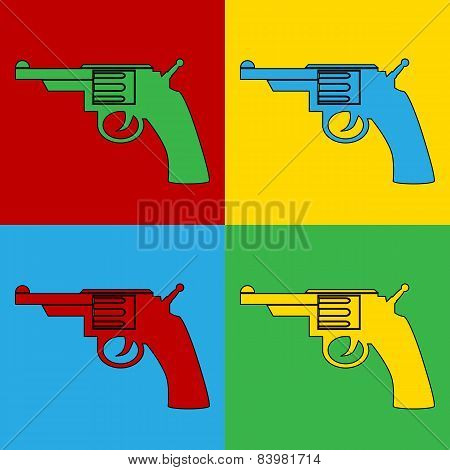 Pop Art Gun Symbol Icons.