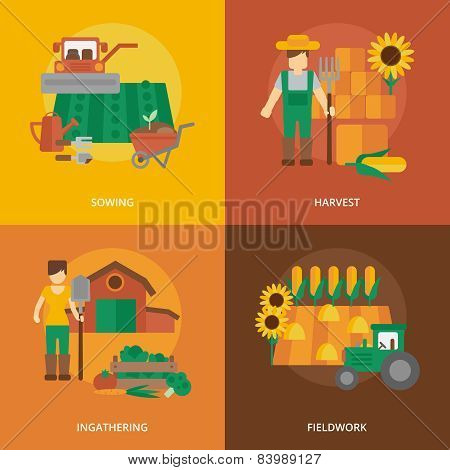 Farmer land flat icons composition