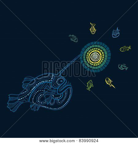 Deepwater Fish Hunting With Lantern