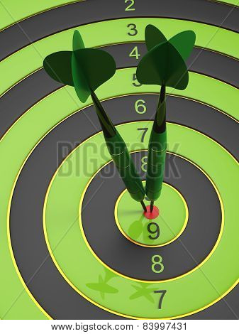 The two green darts hitting the bullseye