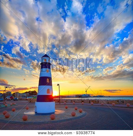 Denia sunset lighthouse at dusk in Alicante at spain