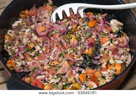 The healthy diet. Fresh  seafood and vegetables