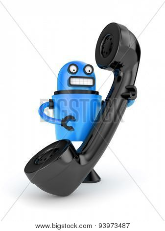 Robot with phone tube. Electronics and technologies metaphor