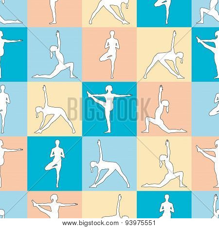 Yoga poses as seamless background.