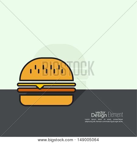 Hamburger icon on background. Fast Food. Calories and fatty foods. minimal.  Burger
