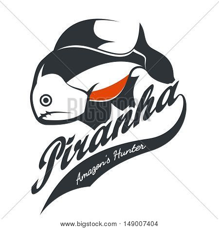 Vintage piranha old grunge effect tee print vector design. Web graphics stylized banner.