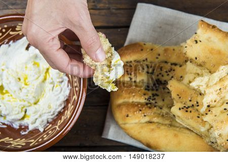 Barbari Or Persian Bread And Strained Yogurt