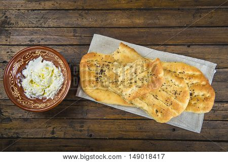 Barbari Or Persian Bread And Strained Yogurt
