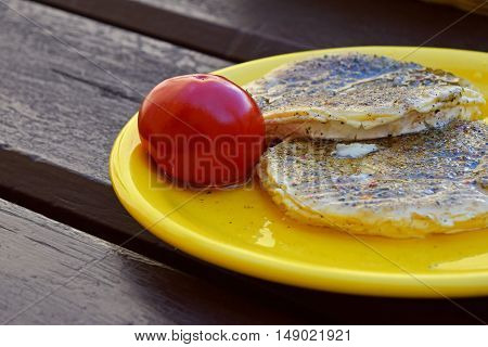 Close Up Pickled Soft Camembert Cheese And Pepper