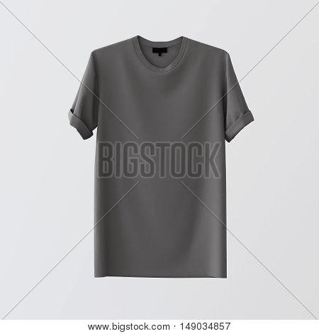 Blank Gray Textile Tshirt Isolated Center White Empty Background.Mockup Highly Detailed Texture Materials.Clear Label Space for Business Message. Square.Front Side. 3D rendering