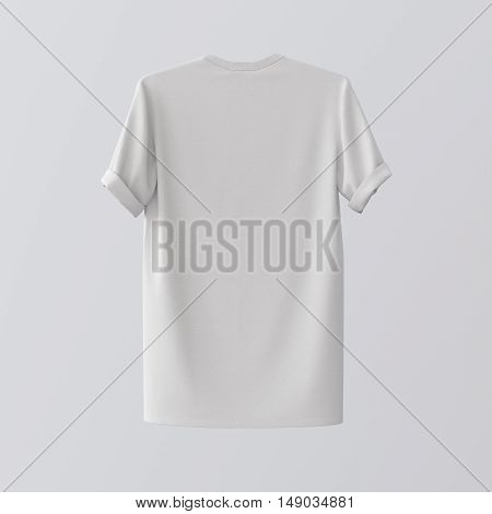 Blank White Textile Tshirt Isolated Center Gray Empty Background.Mockup Highly Detailed Texture Materials.Clear Label Space for Business Message. Square.Back Side. 3D rendering