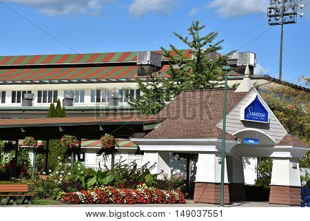 SARATOGA SPRINGS, NY - SEP 24: Saratoga Casino-Hotel in Saratoga Springs, New York, as seen on Sep 24, 2016. The property has 1,700 video lottery games as well as live harness racing during the months of March to December.