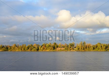View of Neva River at evening in St.Petersburg Russia.