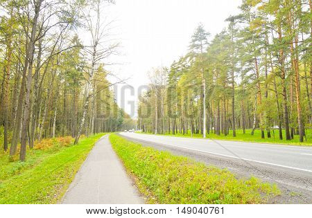 Primorskoe Highway - part of the Scandinavia E-18 motorway and the M10 motorway outskirts of St.Petersburg Russia.