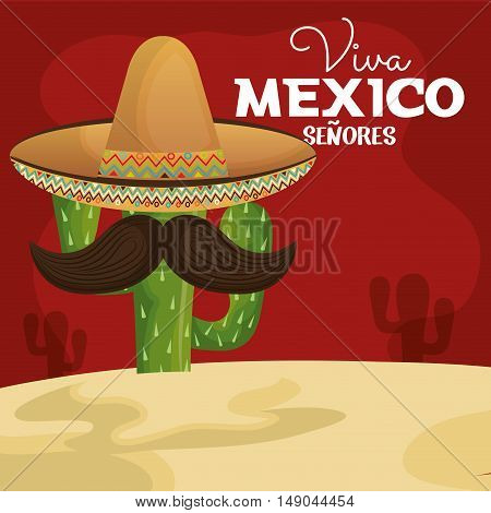 icon viva mexico cactus with hat and moustache design vector illustration eps 10