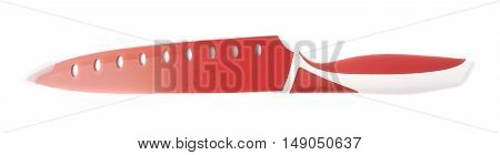 Steel red kitchen knife isolated over the white background