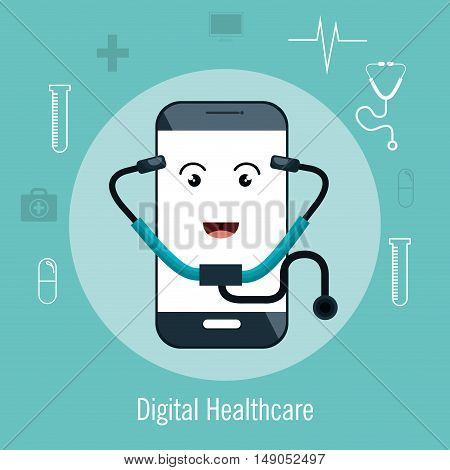 character smartphone and sthetoscope digital healthcare design vector illustration eps 10