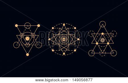 Sacred geometry symbols set. Alchemy vector illustration