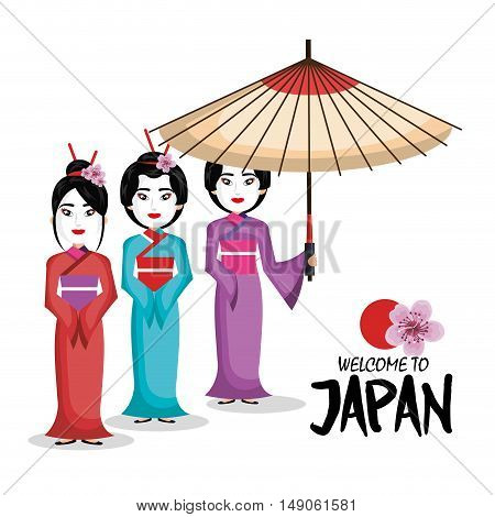 girl japanese kimono welcome japan icon vector illustration