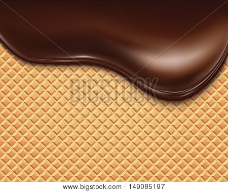 Wafer and flowing chocolate.  vector illustration .