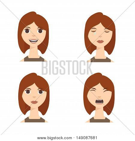 Different Emotions. Set of Woman or Girl Expression. Vector illustration