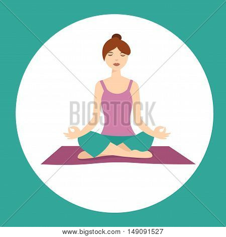Girl In Lotus Yoga Position. Flat Design. Vector illustration