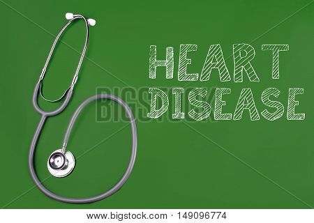 heart disease word with stethscope isolated on green background