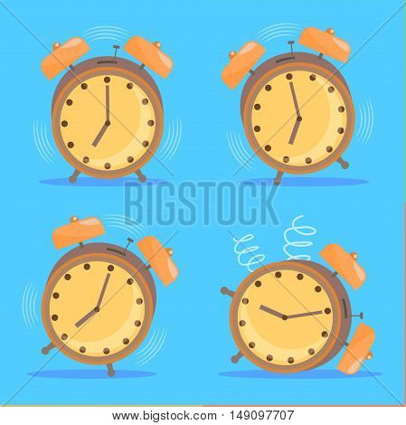 Alarm Clock Set. Flat Design Style. Vector illustration