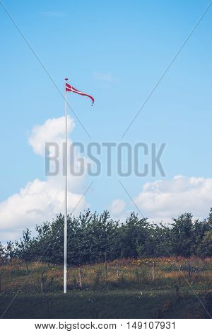 Pennant In Danish Colors On A Lawn