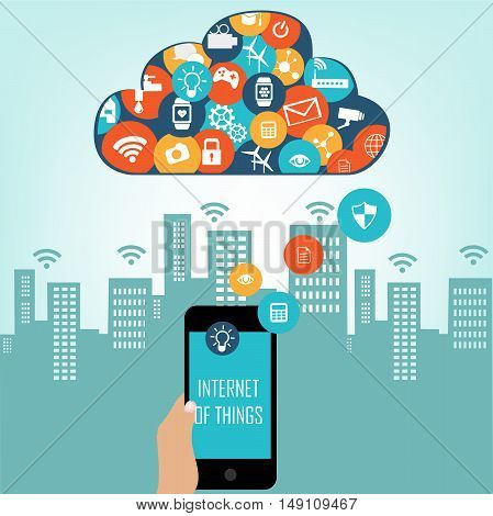 Smart Home Technology.Internet networking concept.Remote home control online.Home automation system on a Smartphone.