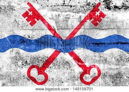 Flag Of Leiderdorp, Netherlands, Painted On Dirty Wall