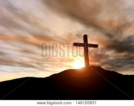 3D Illustration. On the Hill of Golgotha.