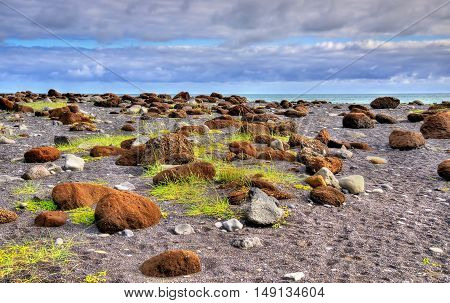 Stones at Reynishofn beach in South Iceland