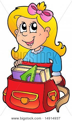 Cartoon ragazza con scuola di borsa