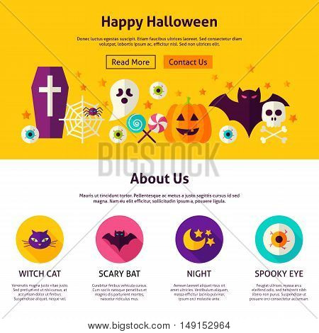 Happy Halloween Web Design Template. Flat Style Vector Illustration for Website Banner and Landing Page. Trick or Treat.