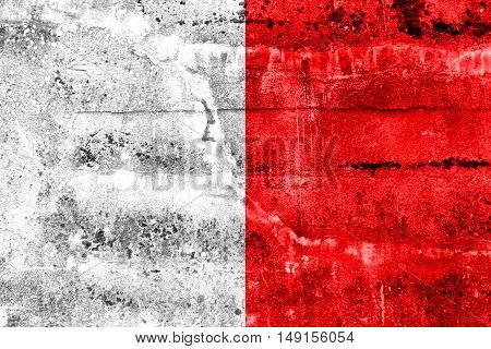 Flag Of Mdina, Malta, Painted On Dirty Wall
