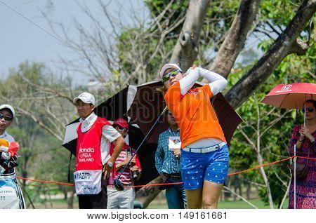 CHONBURI - FEBRUARY 28 : Mika Miyazato of Japan in Honda LPGA Thailand 2016 at Siam Country Club Pattaya Old Course on February 28 2016 in Chonburi Thailand.