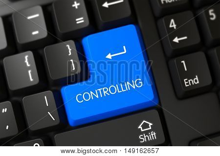 Controlling Concept: Modern Keyboard with Blue Enter Key Background, Selected Focus. 3D Render.