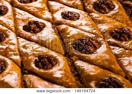 Baklava. Traditional east sweet with walnuts. Close up