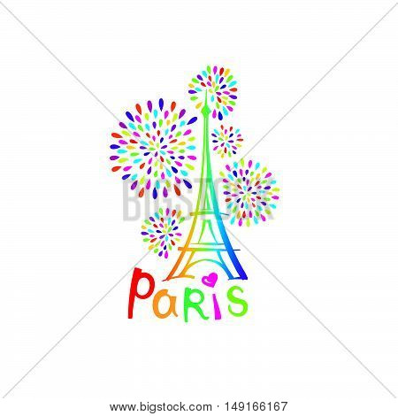 Paris sign. French famous landmark Eiffel tower. Travel France label. Paris architectural icon with lettering